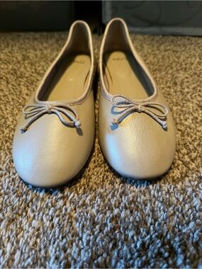 Mango Neutral Taupe Bovine Leather Ballet Flats with Bow